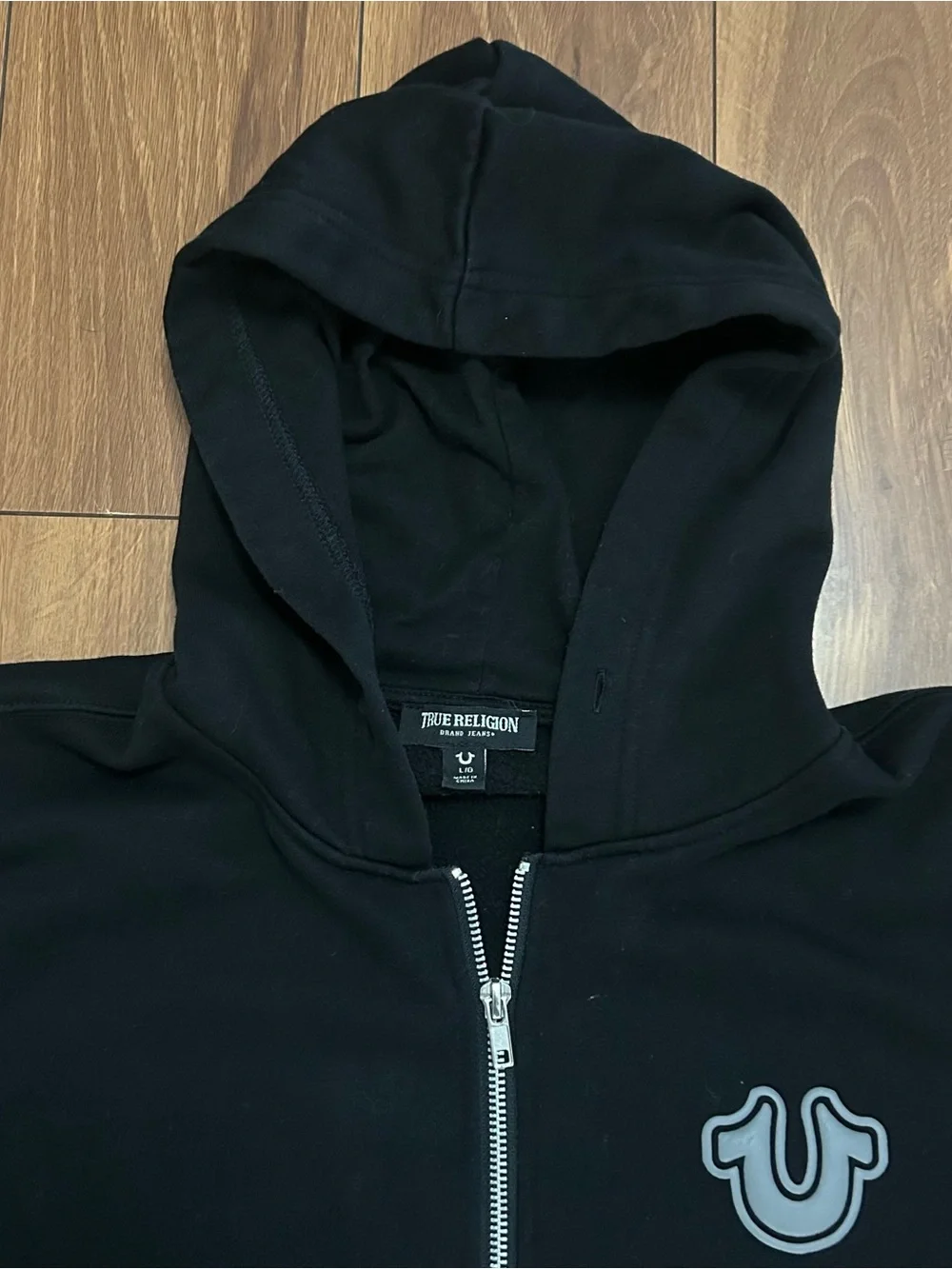 True Religion Men’s Black Hoodie Size Large Full Zip Excellent Condition